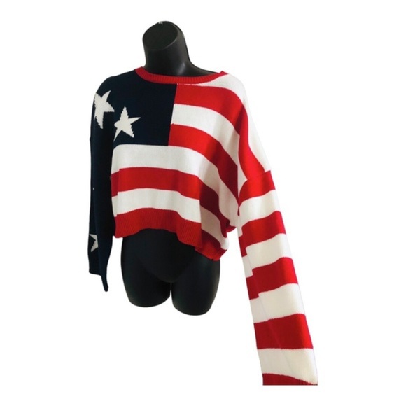 Red White & Blue American flag patriotic‎ knit long sleeve sweater size medium - Picture 6 of 8